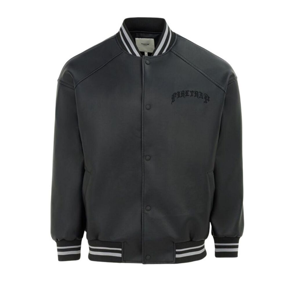 Firetrap Mens Logo Baseball Varsity Jacket / Black